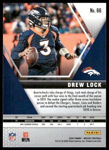 2020 Panini Mosaic #66 Drew Lock Denver Broncos - Picture 2 of 2