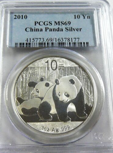 2010 CHINA SILVER PANDA 10 YUAN PCGS MS69