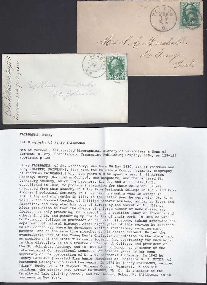 US 1880s COLLECTION OF SIX COVERS W/3¢ WASH DIFF ISSUES INCLUDES 2 COVERS TO HEN - Image 2 of 2