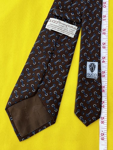 Authentic GUCCI Rope Snaffle Ring Design On Dark Brown 100% Silk Necktie Tie - Picture 11 of 12