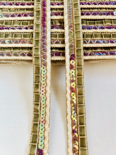 Luxury Vintage Velvet Satin Sequin Trim Braid 18mm Sage Green Mauve Ivory Boho - Picture 3 of 21