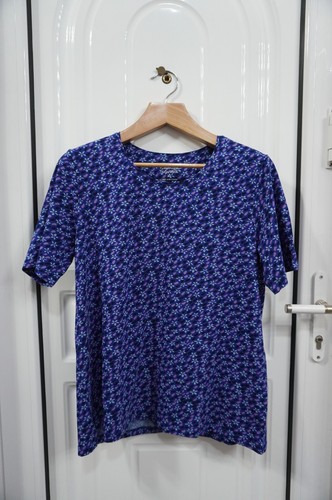 Gudrun Sjoden JANE sz XL top stretch organic cotton floral t-shirt blue - Picture 4 of 5