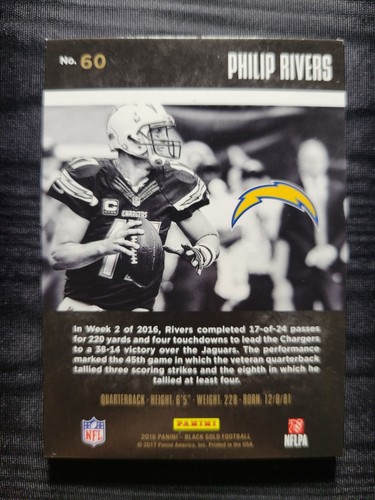 Philip Rivers 2016 PANINI BLACK GOLD BASE SET #D 206/225 LOS ANGELES CHARGERS! - Picture 2 of 2