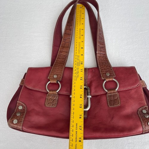 Franco Sarto Schultertasche rot Leder geprägt brauner Besatz zwei Riemen Schnalle - Bild 15 von 16
