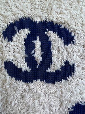 CHANEL 19P NEW MOST WANTED ECRU BLUE VARSITY SWEATER FR36
