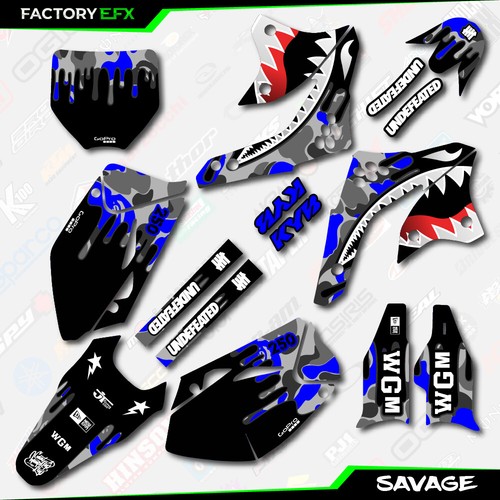 Gray & Blue Savage Camo Graphics Kit fits 06-08 Kawasaki KXF250 KXF 250 Decal - Picture 2 of 5