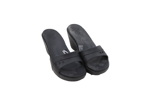 Schwarze Kroko Slipper Absatz Sandalen Größe 6