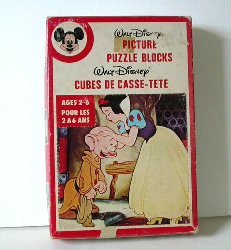 Vintage Walt Disney Picture Puzzle Plastic Blocks w/Box