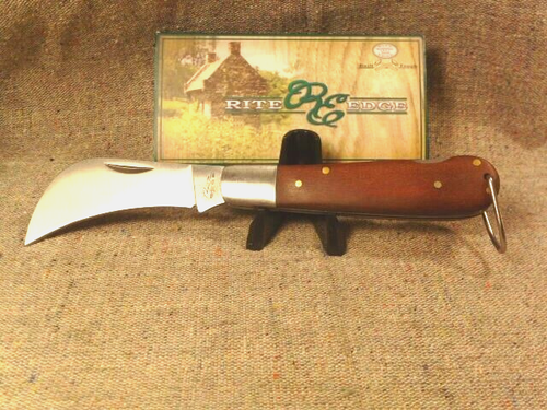 Lot of 2 Work Utility Knives Hawkbill Lockback Blade & Sodbuster Wood Handles 4" - Picture 4 of 11
