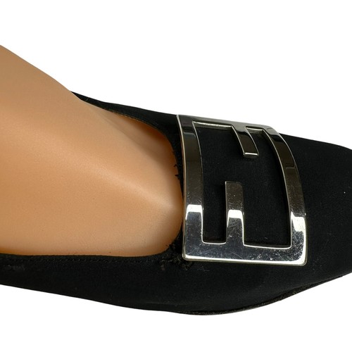 Vintage Fendi Scarpe Logo Shoes Pump Fabric Block Low Heel Black Size US 4 EU 35 - Picture 12 of 18