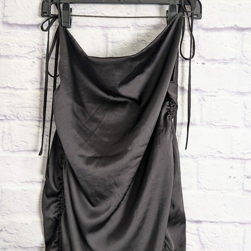 Leau Cabo Mini Dress L NEW Black Satin Adjustable Cocktail Party Cowl Neck - Picture 4 of 8
