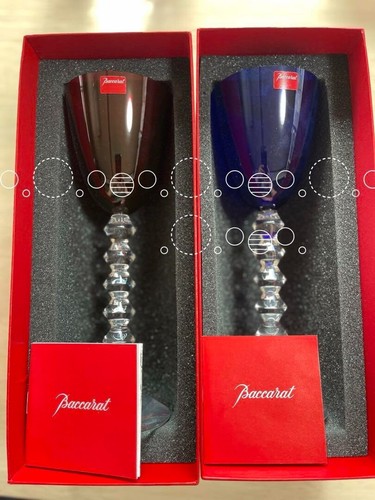Baccarat Vega Fortissimo Crystal Wine Glass Blue Red Set of 2 Unused FS NEW - Picture 6 of 9