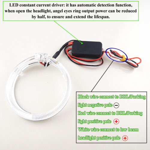 2pcs Amber 3.0" LED Light Guide Angel Eyes Halo Rings DRL Car Headlamp Retrofit - Picture 3 of 12