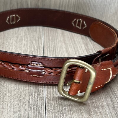 DKNY Belt Womens Sz 37.5 Genuine Leather Braided Trim Gold  display picture 2