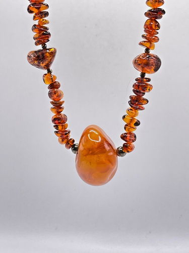 Tumbled Amber Gemstone Sterling Silver Clasp Necklace - Picture 5 of 6
