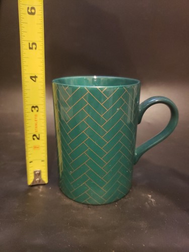 Fitz & Floyd CARREAUX Porcelain Green & Gold Coffee Cup Mug #444 3 3/4" Tall - Picture 2 of 5