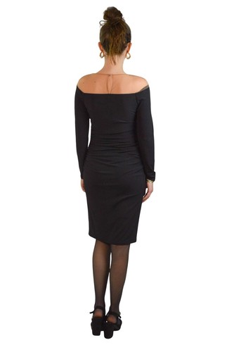 ex Coast schwarz Partykleid langärmelig gerissen nackt Netz schulterfrei - Bild 3 von 7