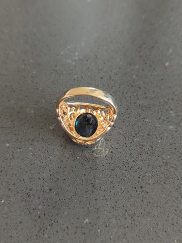 Vtg 18k HGE Heavy Gold Electroplated Blue Sapphire Gemstone Ring Size 6.25 C110 - Picture 5 of 7