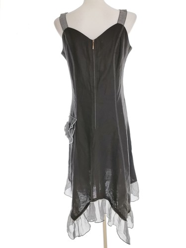 Ermanelli  Size 42 Black Hi-Low Summer Dress Linen 100% Sleeveless Stripes Pocke - Bild 3 von 5