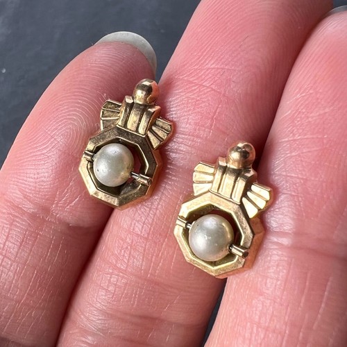 French 18 Karat Yellow Gold Pearl Earrings - Picture 6 of 12