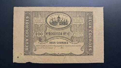 Haiti 2 Gourdes 1827 VG-XF - Picture 3 of 4