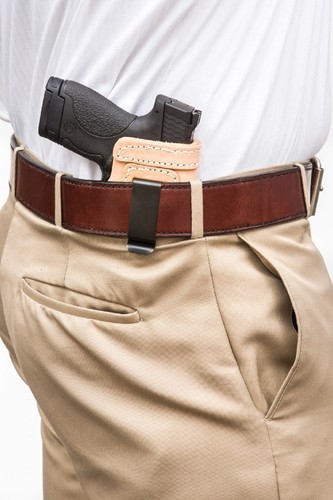 LT TAN CUSTOM IWB Leather Gun Holster U CHOOSE:rh,lh-laser-slide-cant-belt-mag - Picture 3 of 6