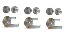 3 Entry Door Lock sets Satin Chrome Commercial Lever Handle Deadbolt Keyed alike