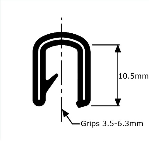 4.9m PVC Clip On Rubber Edge Trim Extruded Seal 6mm Car Boat 10.5mm Depth - Picture 2 of 2
