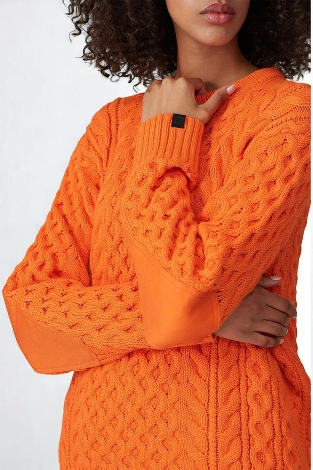 Suéter Pullover Tejido con Cable Rag & Bone Aran Lana Merino Naranja Talla Pequeña Foto 4 de 4