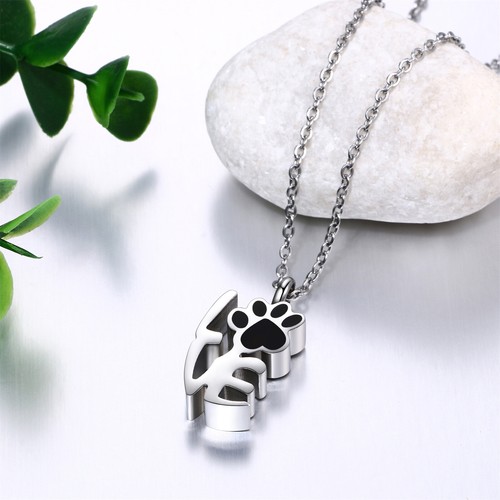 Stainless Steel Love Paw Print Pet Dog Cat Urn Necklace Cremation Keepsake - Bild 3 von 8
