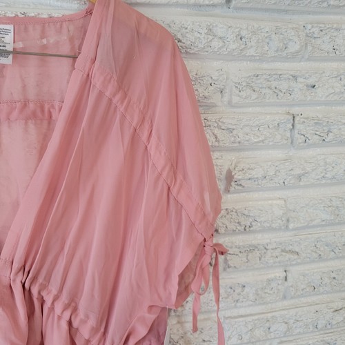 Time Tru Womens Top L XL Tied Sleeve Open Overlay Pink Chiffon Kimono Sheer - Picture 6 of 12