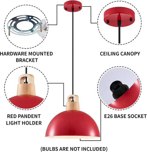 Farmhouse Pendant Light; 3 Packs 11.8 Inch Red Pendant Light; Kitchen Pendant Li - Picture 7 of 7