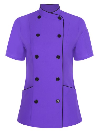 Women Jacket Kitchen Coat Cafe Tops Collar Short Sleeve Canteen Chef Cooking - Picture 58 of 77