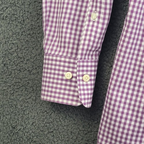 Peter Millar Nanoluxe Shirt Purple White Mens Medium Gingham Plaid Button Down - Picture 9 of 13