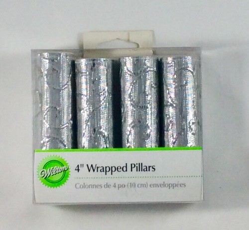 Wilton 4" UMWICKELTE SILBER GEROLLTE KUCHEN DEKORATION SÄULEN  - Bild 1 von 2