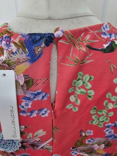 Size 14 BNWT Red Herring Coral Floral Sleeveless Bodycon Dress Wedding Cruise - Picture 7 of 8