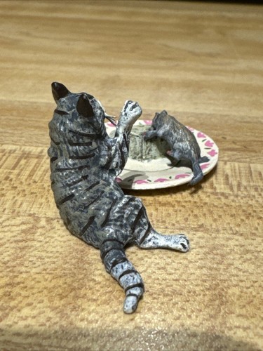 Vintage Fritz Bermann Austrian Vienna Bronze Cat With Mouse On Plate Sculpture - Picture 4 of 10