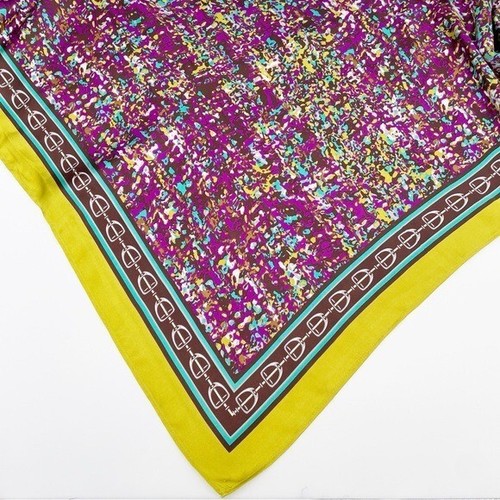 Vintage Oversized Silky Satin Square Scarf Equestrian Print Purple Green Speckle - Picture 5 of 6