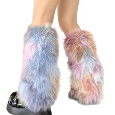 Women Y2K Furry Leg Warmers Socks Harajuku Tie Dye Colorful Leggings Cover