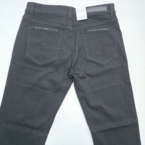 M.Society Men's 32x32 Slim Straight Fit Jet Black Jeans Solid Stylish Denim - Picture 7 of 8