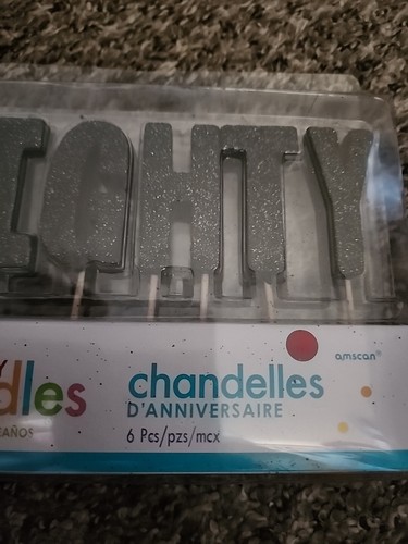 80th "E-I-G-H-T-Y" Black Glitter Birthday Candles Cake Decoration Party Supply - Picture 3 of 4