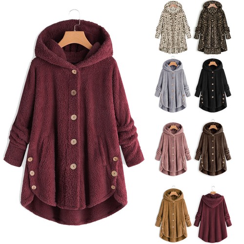 2024 Winter New Fashion Women's Coat Button Plush Top Hoodie Solid Color Coat