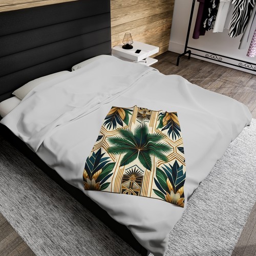 Velveteen Plush Blanket Art Deco Tropical Foliage Pattern - Picture 13 of 25