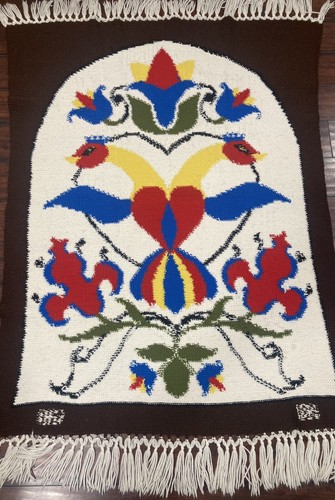 PA niederländisch afghanisch Handarbeit Vintage Überwurf 1981 Hex Schild Vogel Herz Wandbehang 59x45 - Bild 14 von 21
