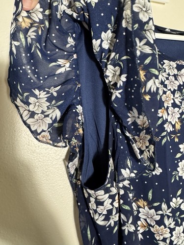 BloomChic Sheer Lined Floral Top Womens 14/16 Pullover Stretch Short Sleeve - Picture 12 of 14