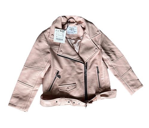 NEW Zara Biker Faux Leather Jacket GIRLS Sz6 (116cm) Pink  100% Polyester - Picture 3 of 16