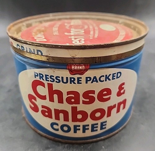 Vgt Tin Coffee Cans 1 Lb MANOR HOUSE, HILLS BROS & CHASE SANBORN Lot Of 3 w Lids - Picture 2 of 18