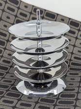 Vtg Chromed Metal Stacking Art Deco Individual Bridge Ashtrays with Stand