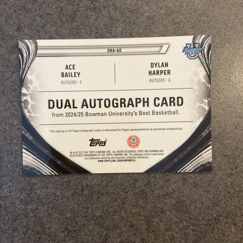 2024/25 Bowman Best U Dylan Harper Ace Bailey Dual Auto Red Geo #05/10 Rutgers - Picture 2 of 2