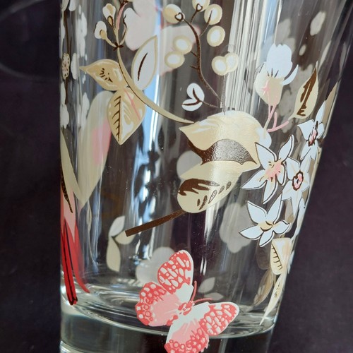 Vintage Cerve Drinking Glass Tumbler X3 Bird Blossom Flower Italy H 12.5cm 300ml - Picture 16 of 20